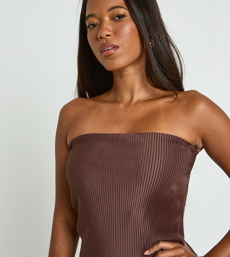 Plisse Bandeau Double Layer Maxi Dress