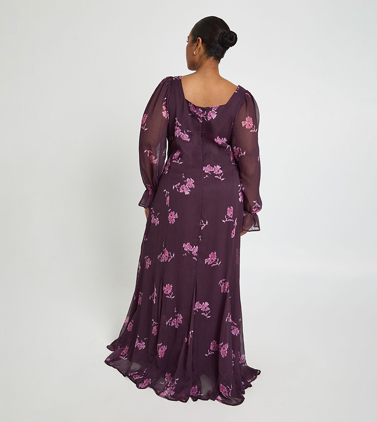 فستان ماكسي شيفون بطبعة للمقاسات الكبيرة 