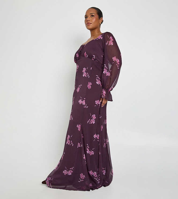 فستان ماكسي شيفون بطبعة للمقاسات الكبيرة 