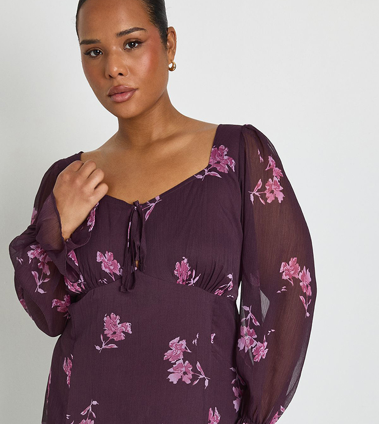 فستان ماكسي شيفون بطبعة للمقاسات الكبيرة 