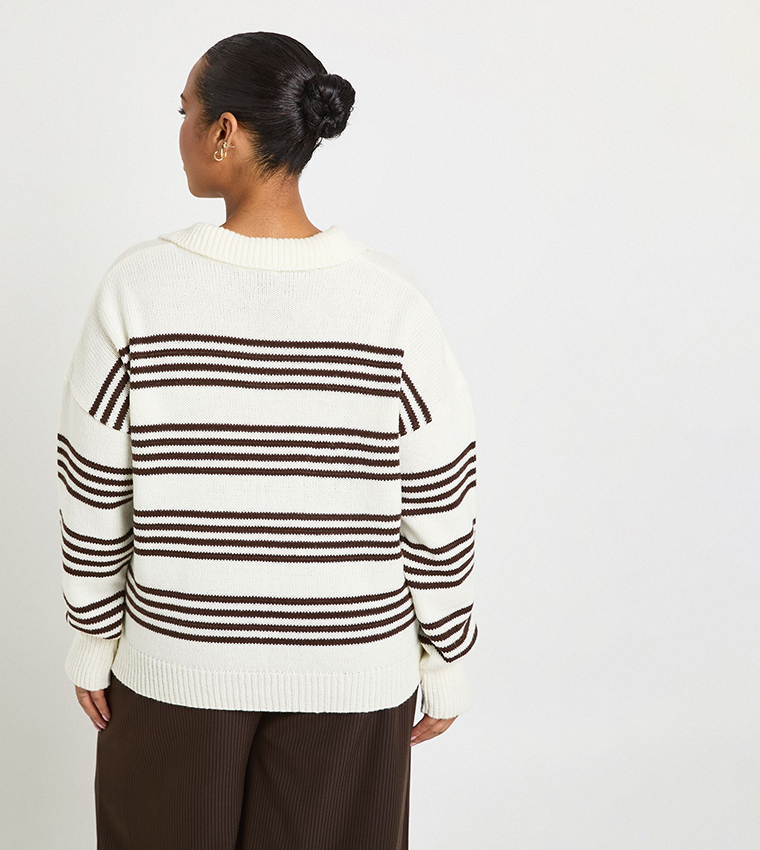 سويتر مخطط بياقة بولو للمقاسات الكبيرة 