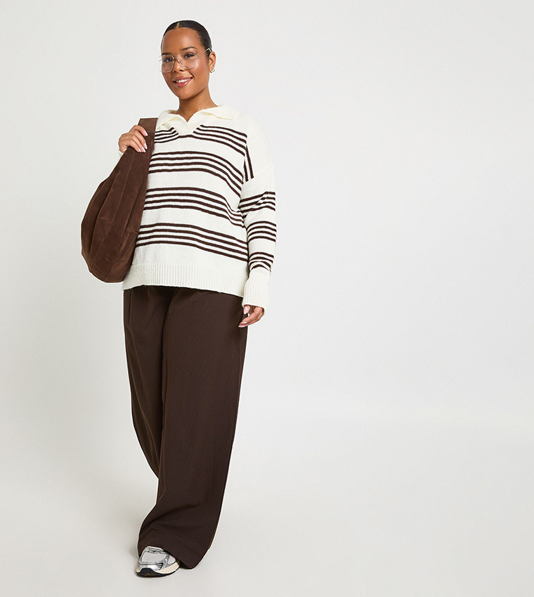 سويتر مخطط بياقة بولو للمقاسات الكبيرة 