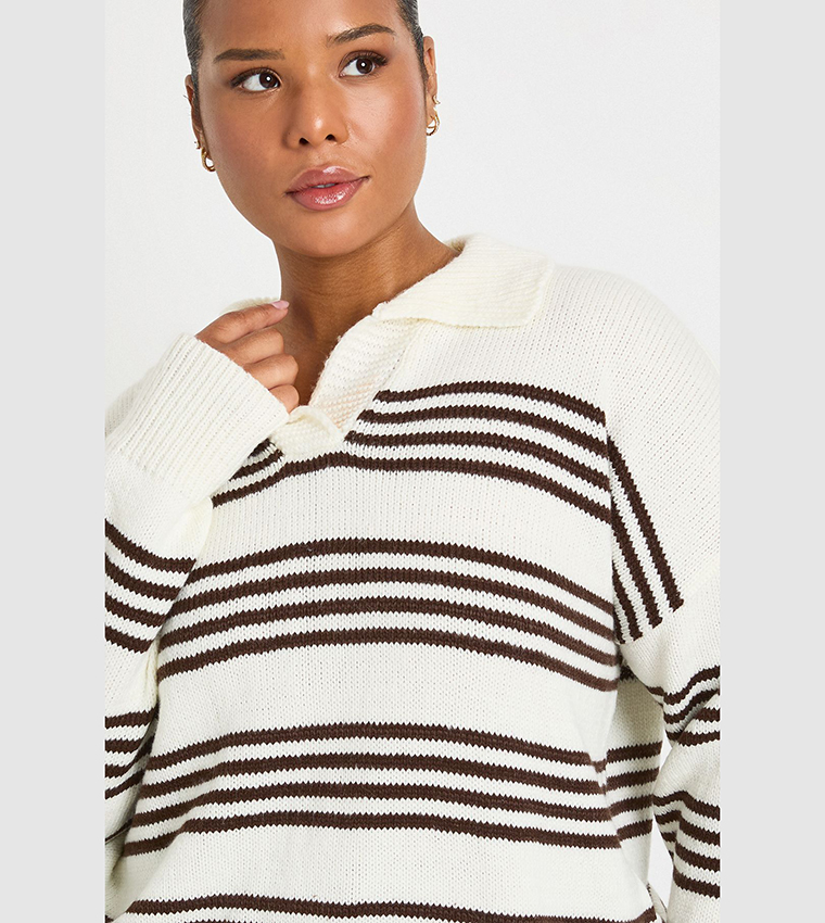 سويتر مخطط بياقة بولو للمقاسات الكبيرة 