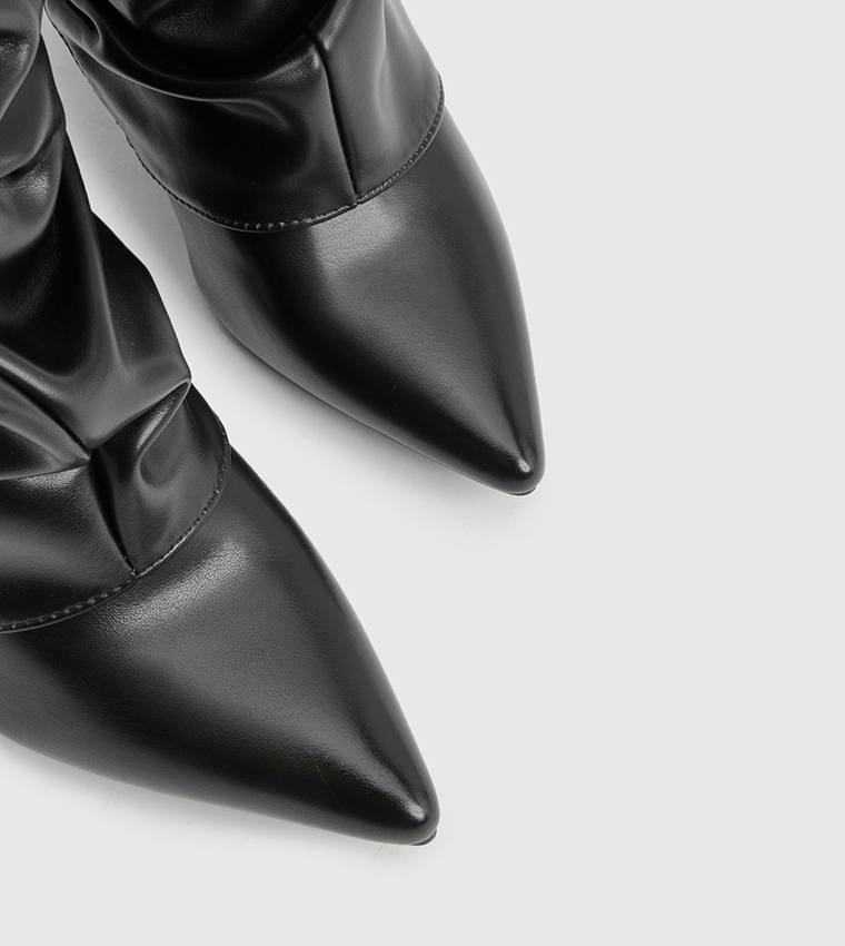 Lock Detail Slouchy Fold Over Block Heel Boots