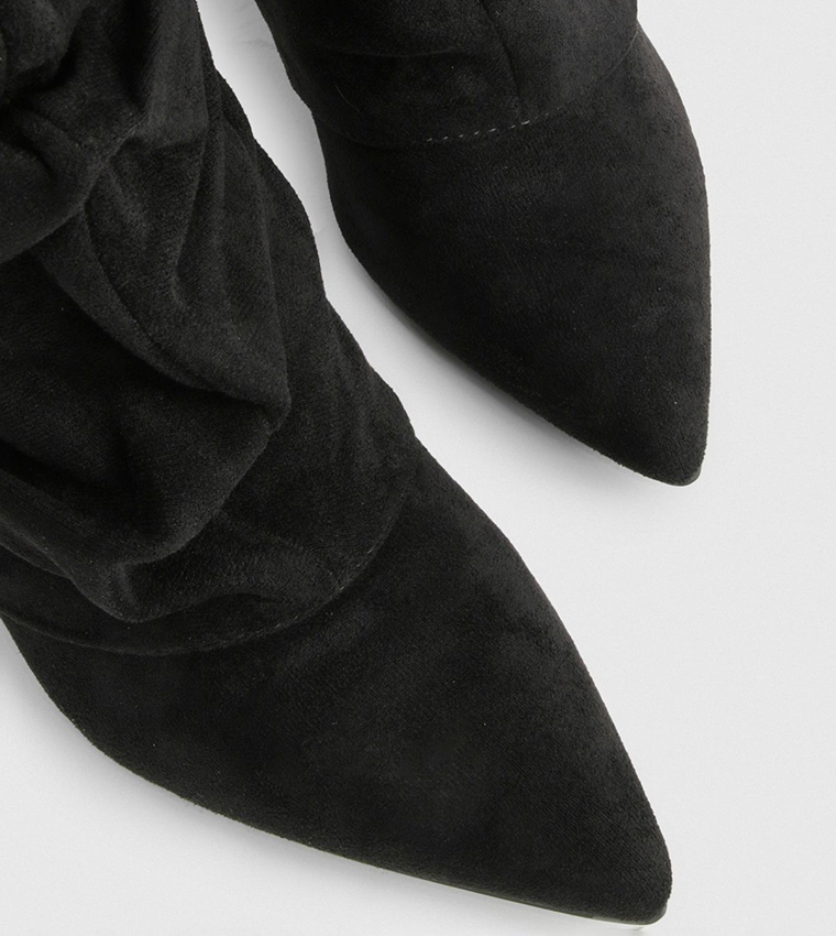 Faux Suede Lock Detail Slouchy Block Heeled Knee High Boots