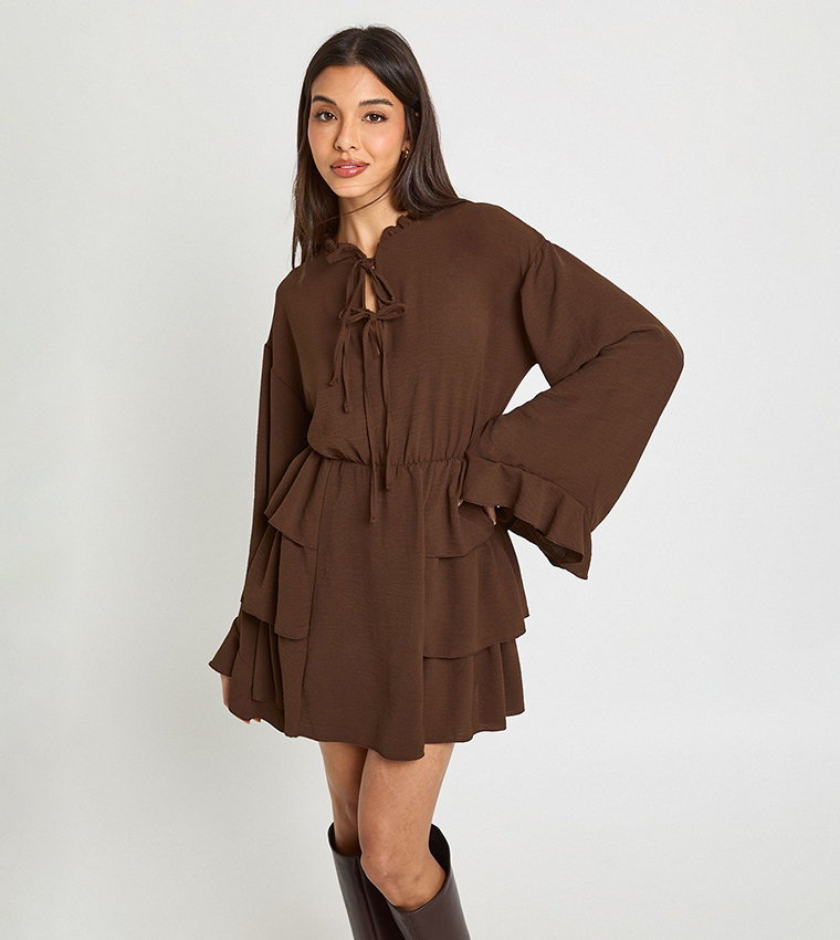 brown structured mini dress Cornelia Mini Dress