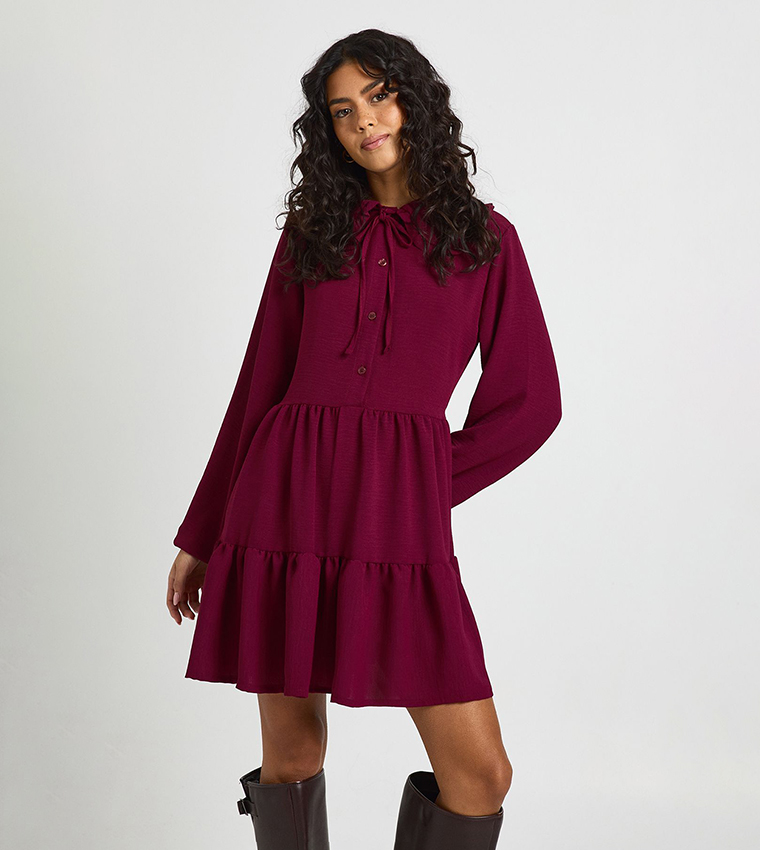 Hammered Ruffle Collar Smock Mini Dress