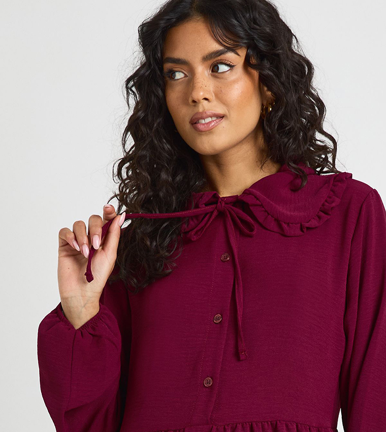 Hammered Ruffle Collar Smock Mini Dress