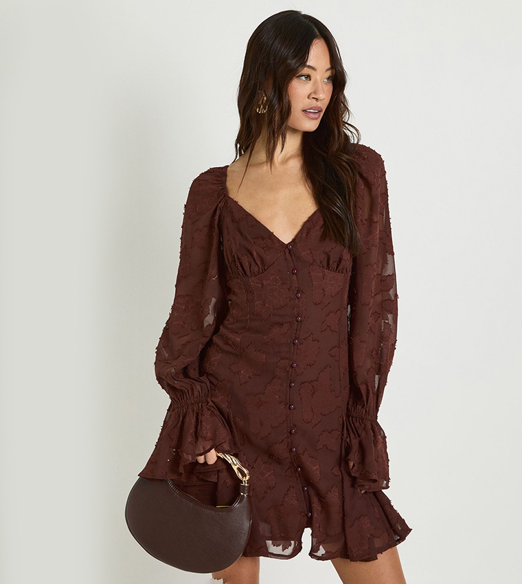 Tall Burnout Floral Godet Hem Mini Dress