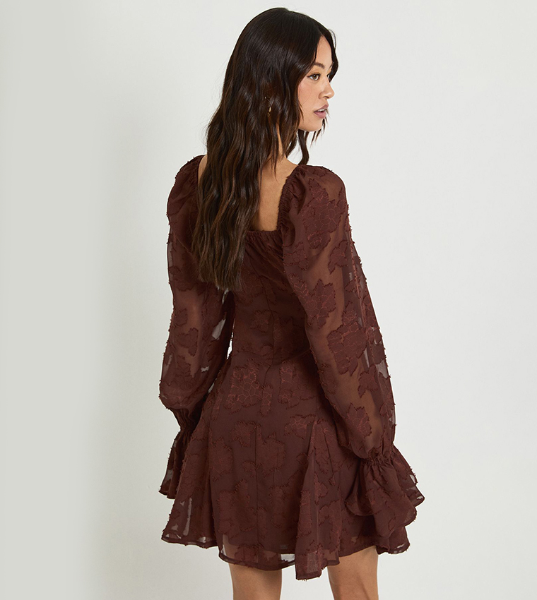 Tall Burnout Floral Godet Hem Mini Dress