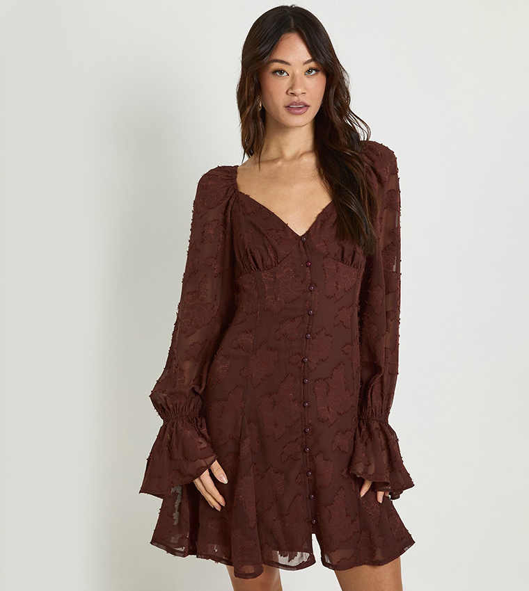 Tall Burnout Floral Godet Hem Mini Dress