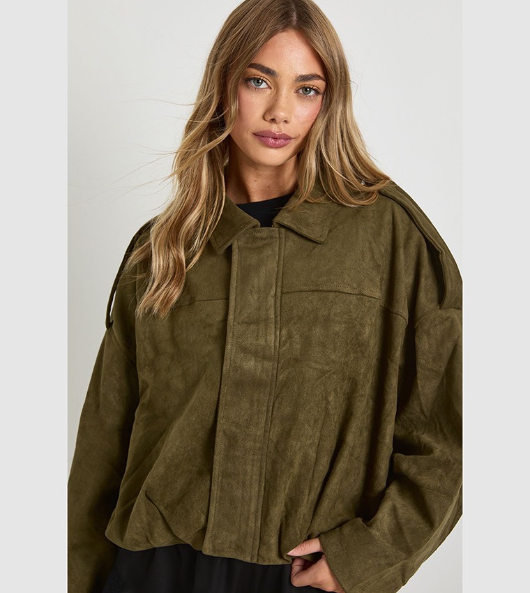 Faux Suede Bomber Jacket