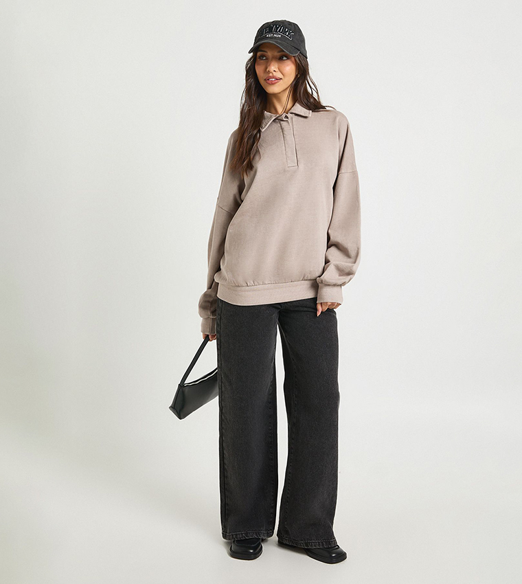 Washed Long Sleeves Rugby Sweatshirt