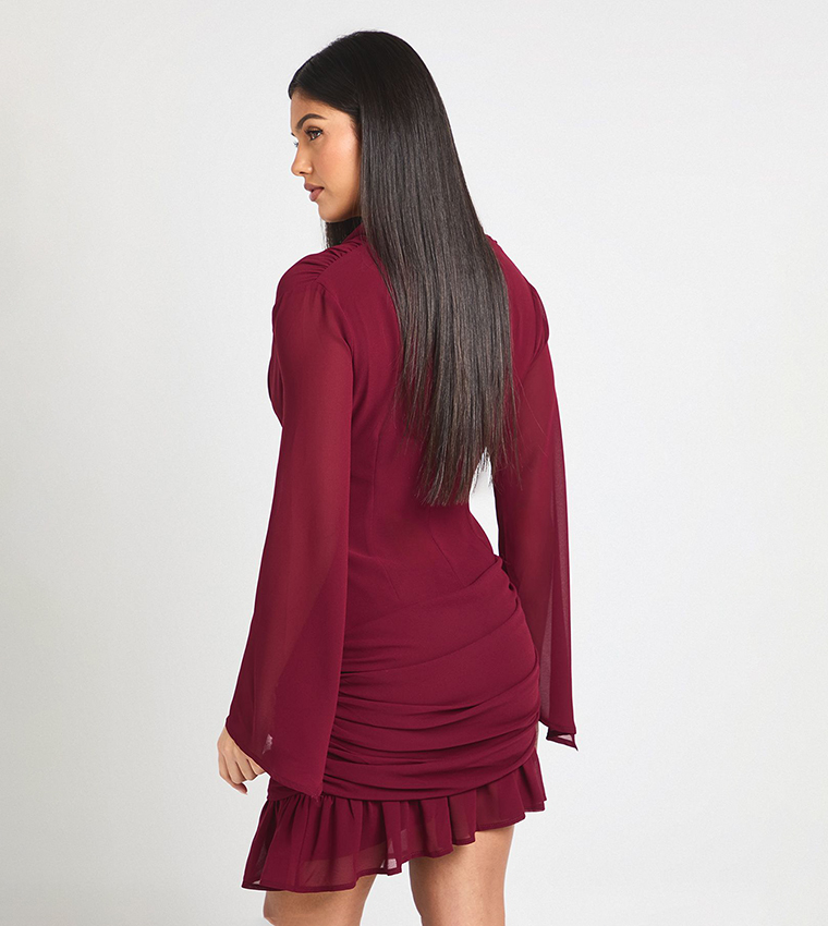 Cowl Long Sleeves Mini Dress