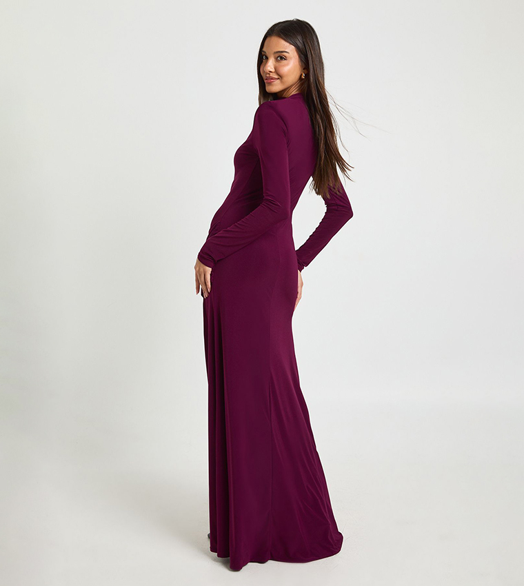 Slinky Shoulder Pad Drape Detail Maxi Dress
