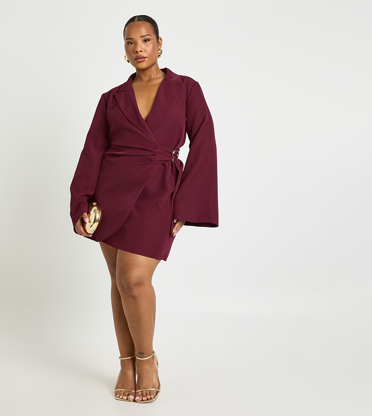 strapless open back dress RHINESTONE MINI BLAZER DRESS BURGUNDY (REGULAR)– Binwa UK main image 1