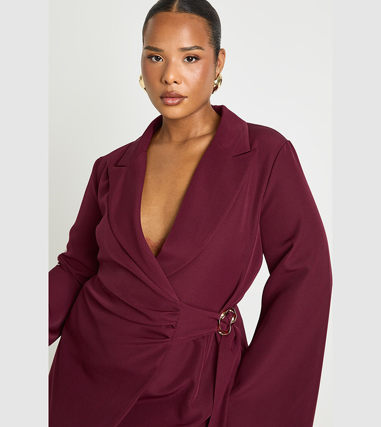strapless open back dress RHINESTONE MINI BLAZER DRESS BURGUNDY (REGULAR)– Binwa UK main image 1