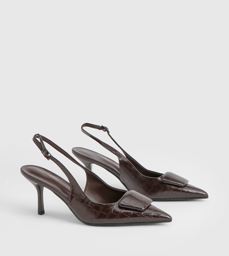 Croc Trim Detail Slingback Pumps