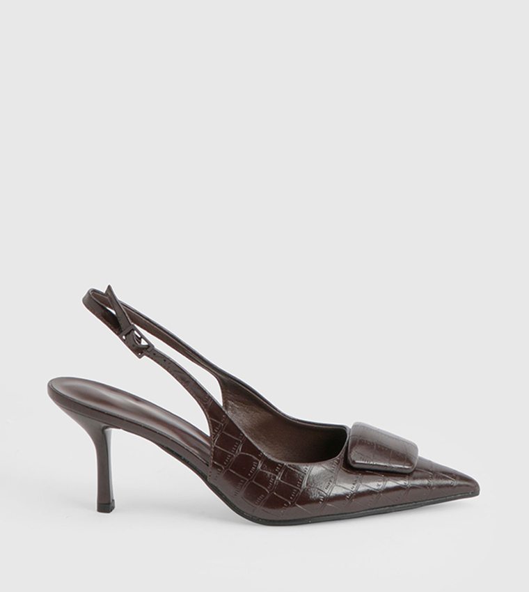 Croc Trim Detail Slingback Pumps