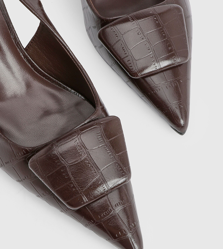Croc Trim Detail Slingback Pumps