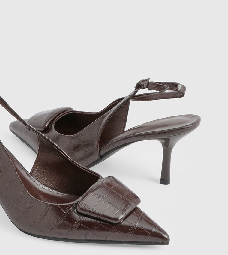 Croc Trim Detail Slingback Pumps