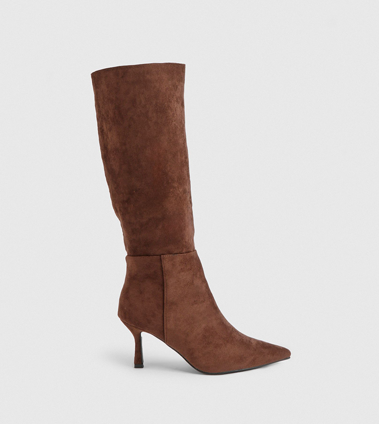 Faux Suede Pointed Toe Knee High Boots
