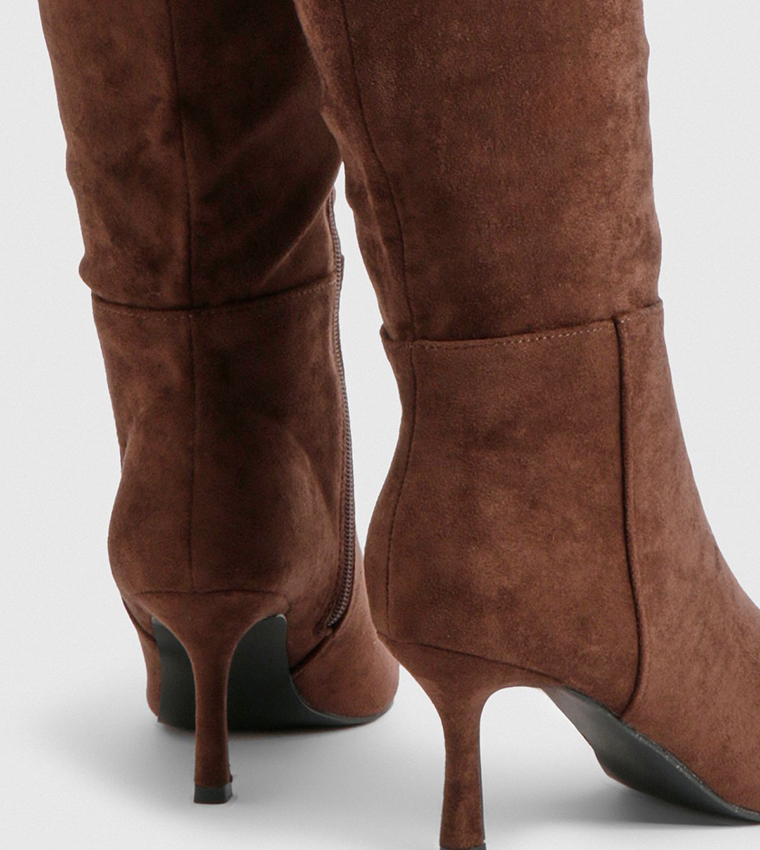 Faux Suede Pointed Toe Knee High Boots