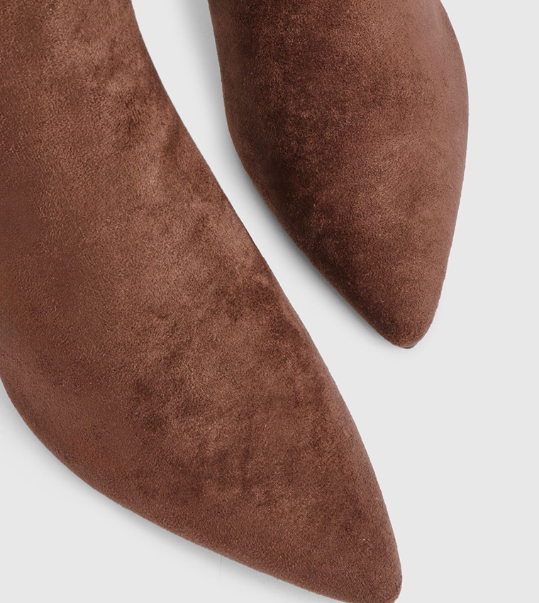 Faux Suede Pointed Toe Knee High Boots