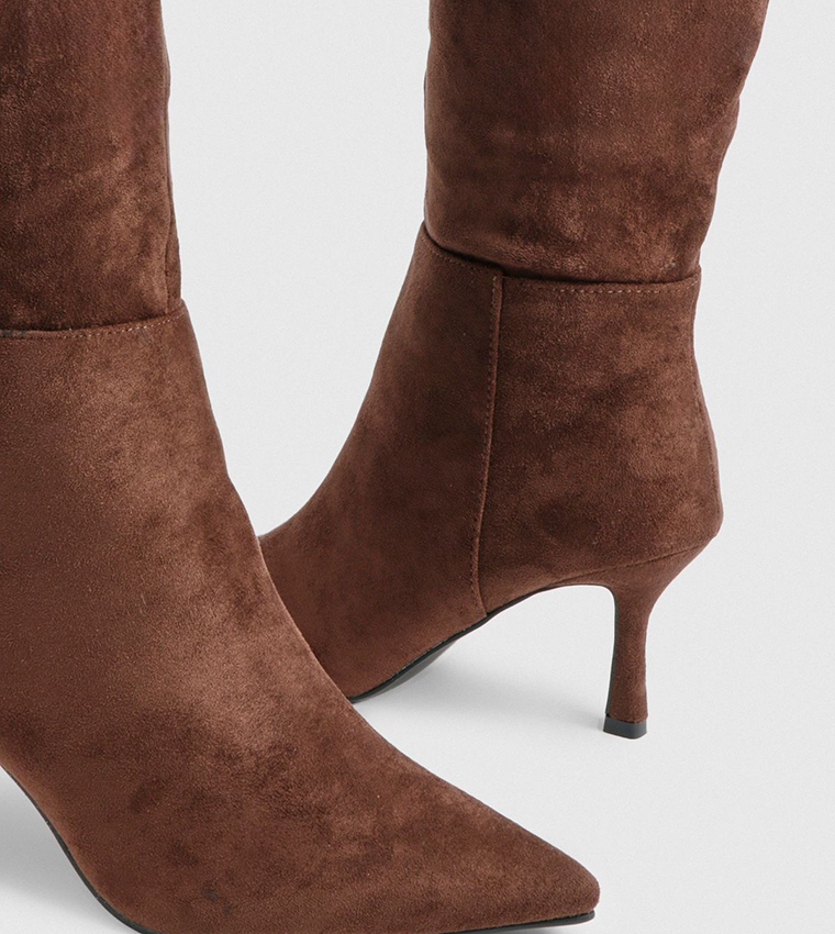 Faux Suede Pointed Toe Knee High Boots