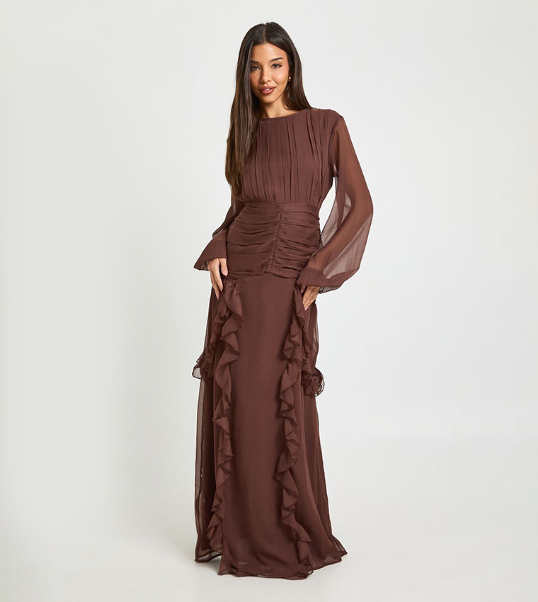 فستان ماكسي شيفون مكشكش