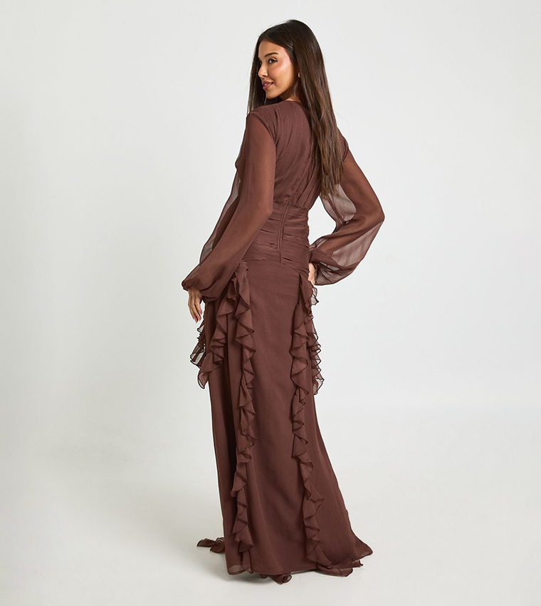 فستان ماكسي شيفون مكشكش