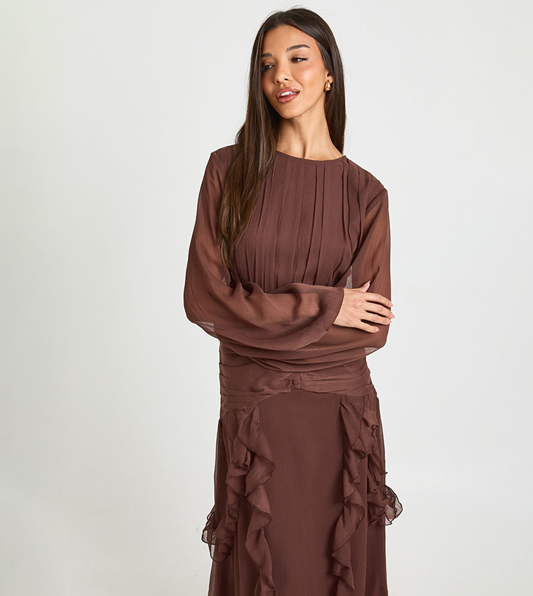 فستان ماكسي شيفون مكشكش