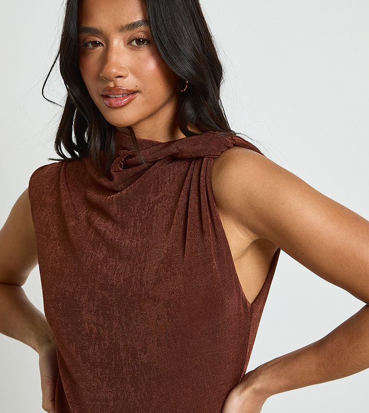 Petite Acetate Slinky Twist Neck Maxi Dress