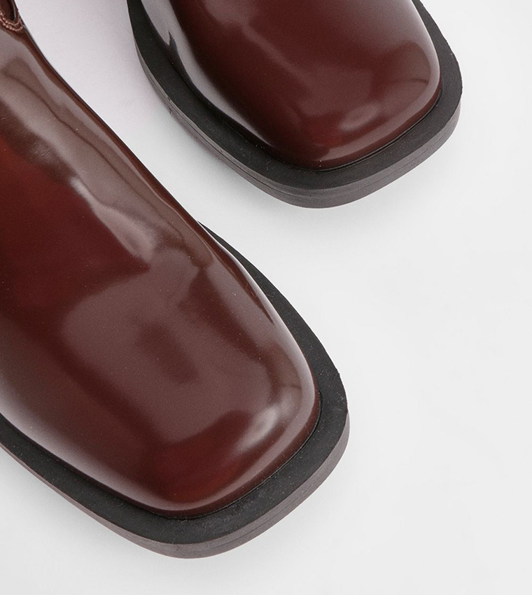 Patent Low Block Heel Knee High Boots