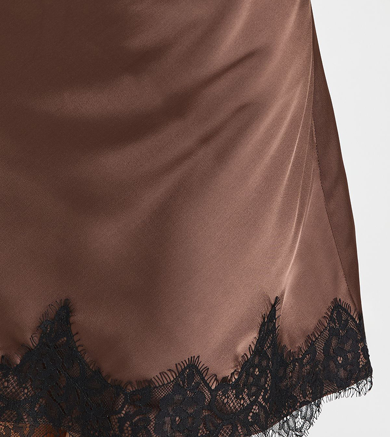 Satin & Lace Contrast Halterneck Mini Dress