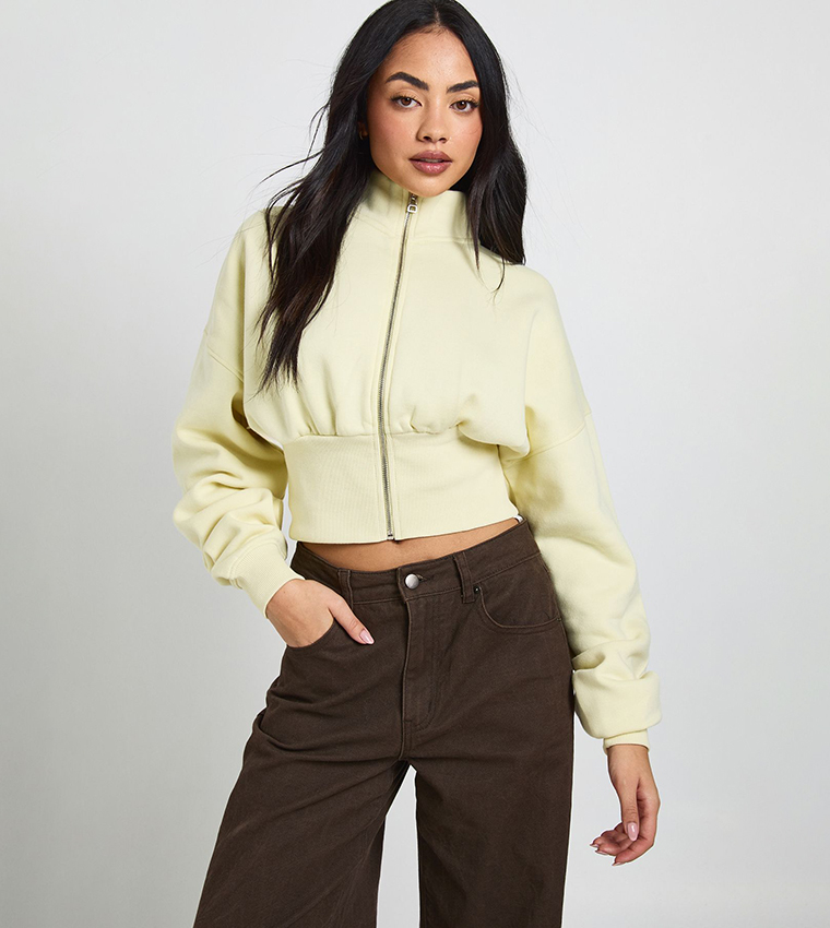 Funnel Neck Cinched Waist Zip-Through Jacket
