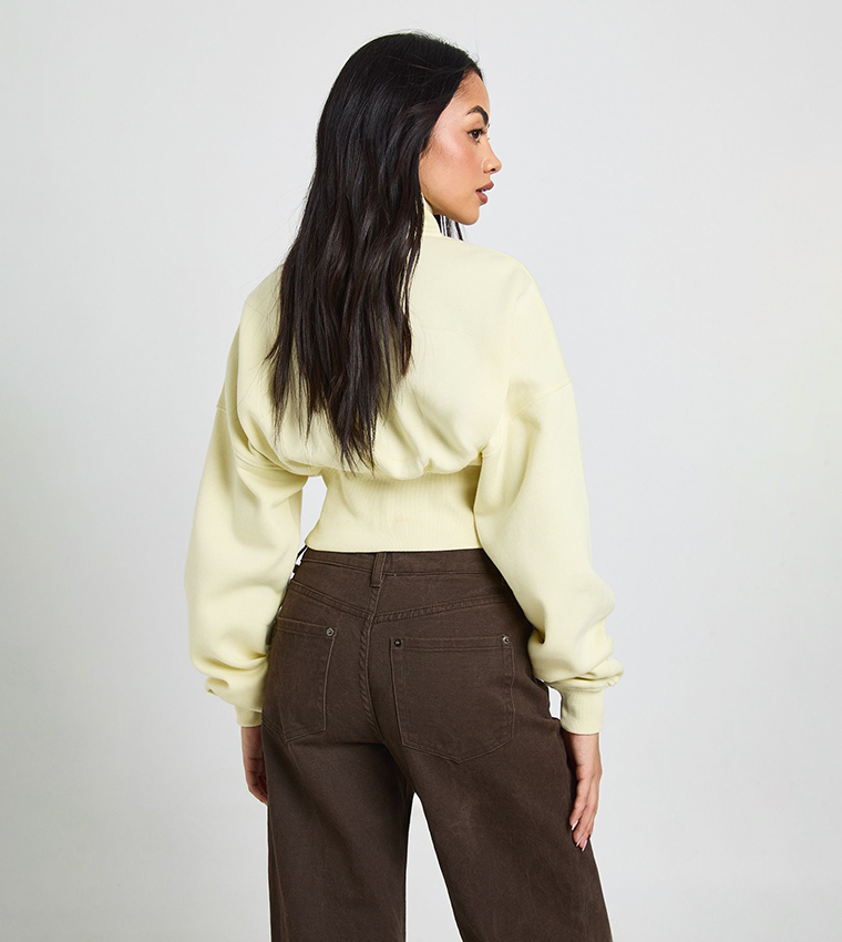 Funnel Neck Cinched Waist Zip-Through Jacket