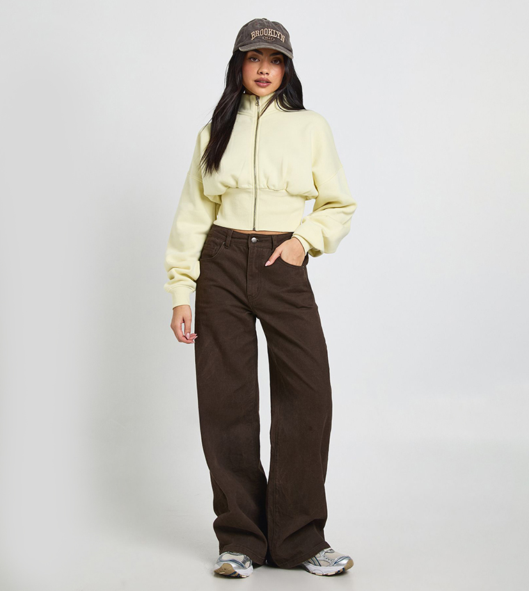 Funnel Neck Cinched Waist Zip-Through Jacket