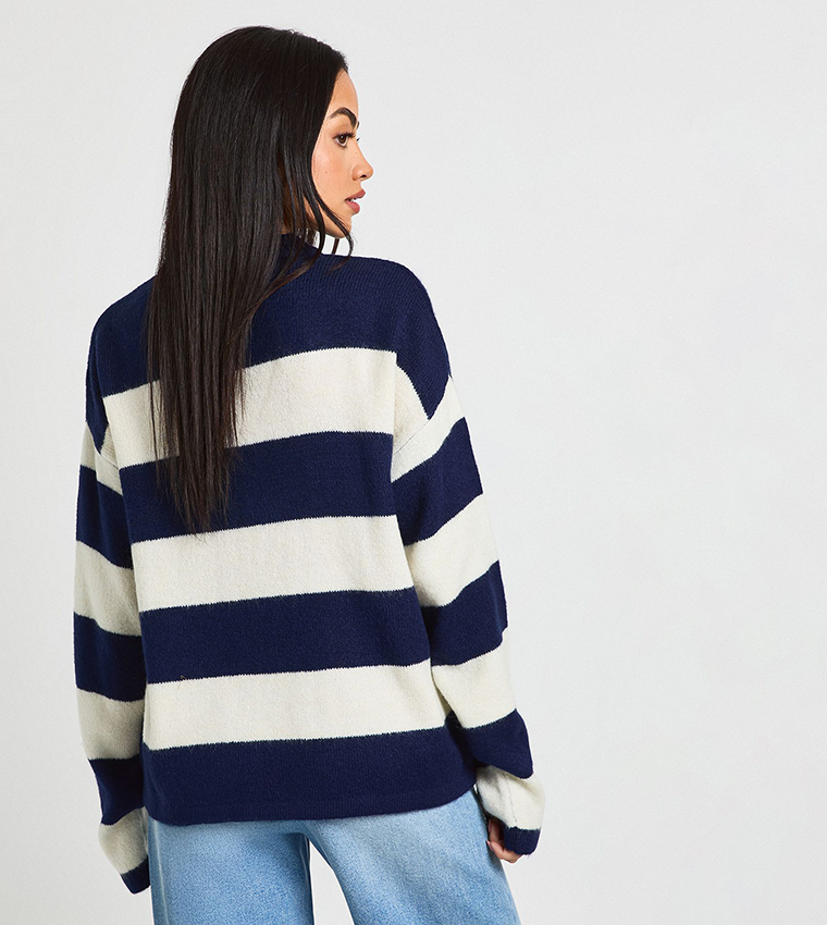 Striped Soft Knit Crew Neck Sweater