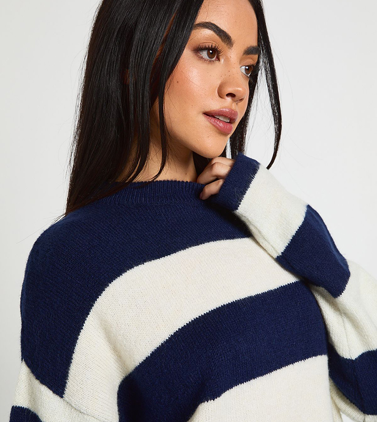 Striped Soft Knit Crew Neck Sweater