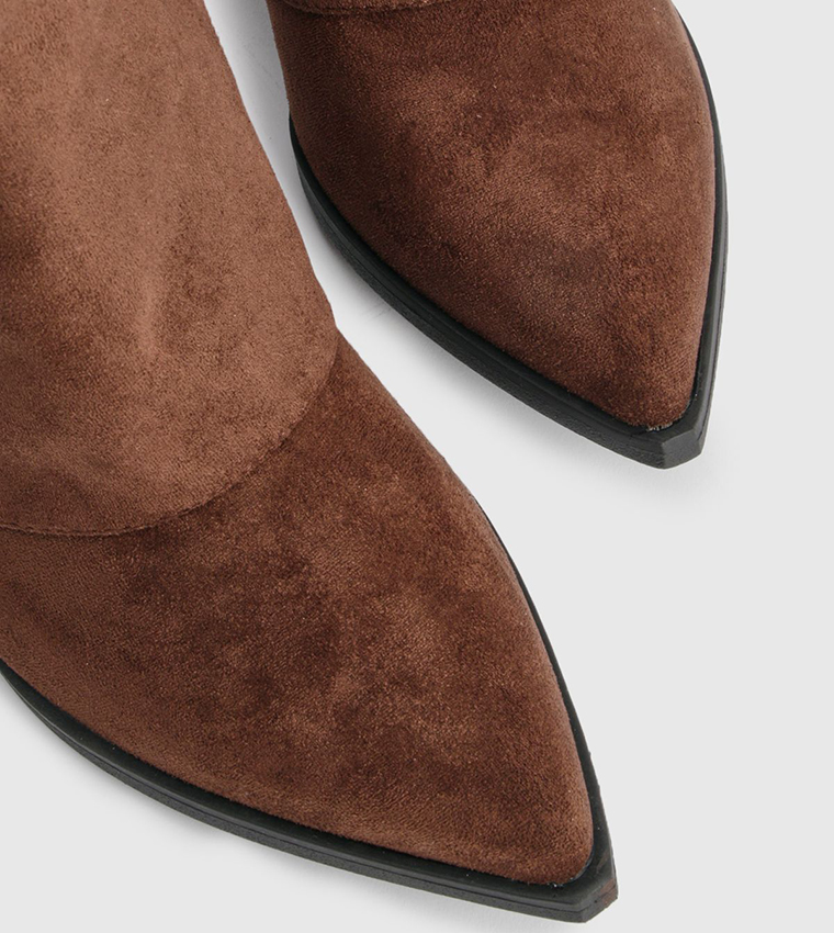 Faux Suede Fringe Detail Fold Over Knee High Boots