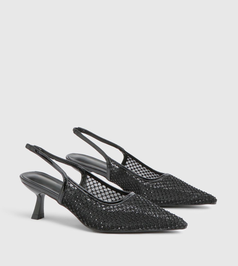 حذاء كعب شبكي بحزام خلفي 