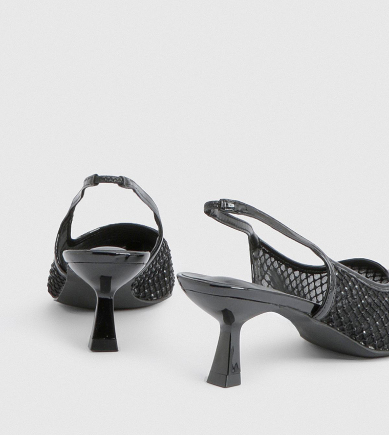 حذاء كعب شبكي بحزام خلفي 