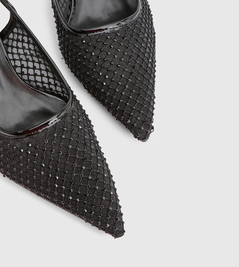 حذاء كعب شبكي بحزام خلفي 