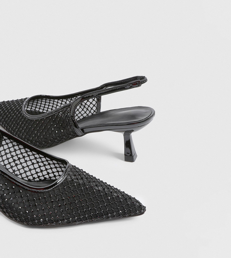 حذاء كعب شبكي بحزام خلفي 