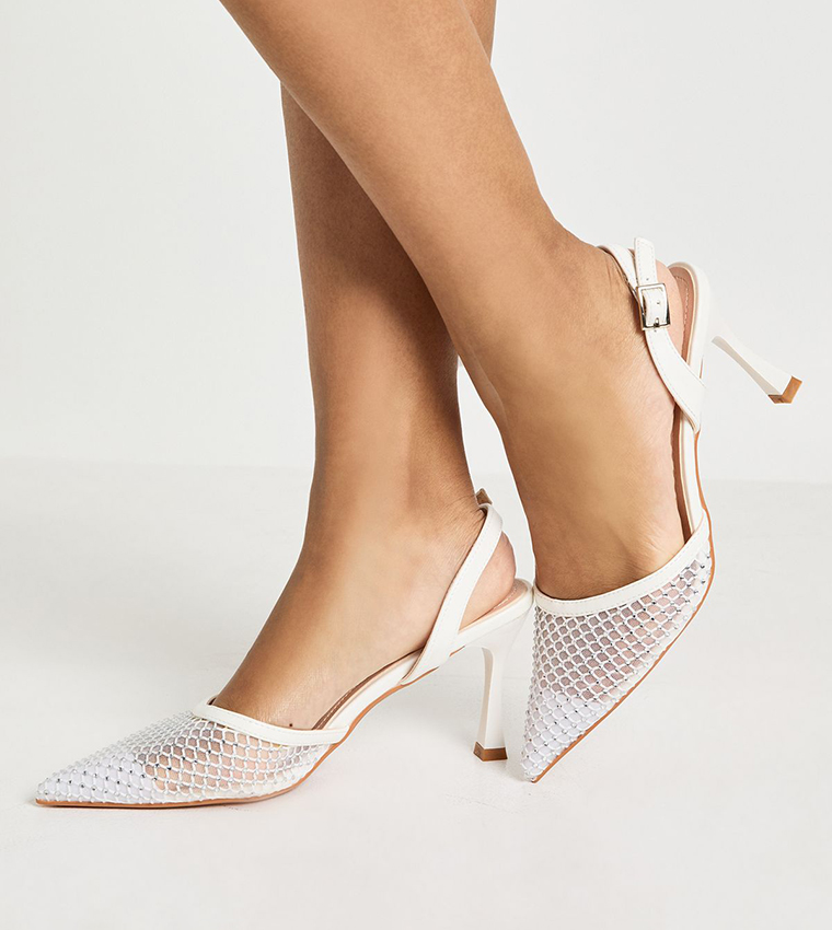 حذاء كعب شبكي بحزام خلفي 