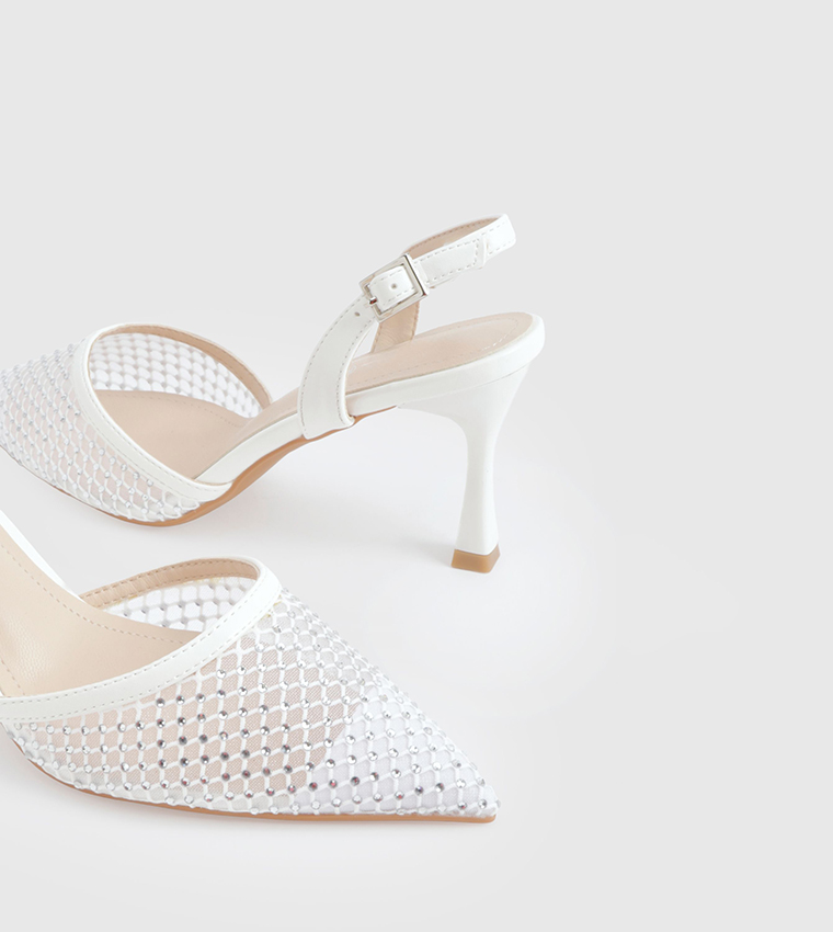 حذاء كعب شبكي بحزام خلفي 