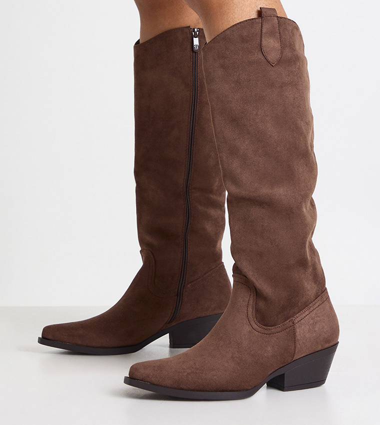 Faux Suede Western Knee High Boots