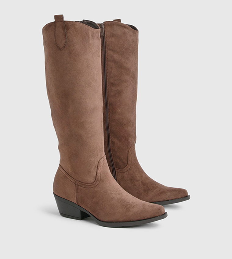 Faux Suede Western Knee High Boots
