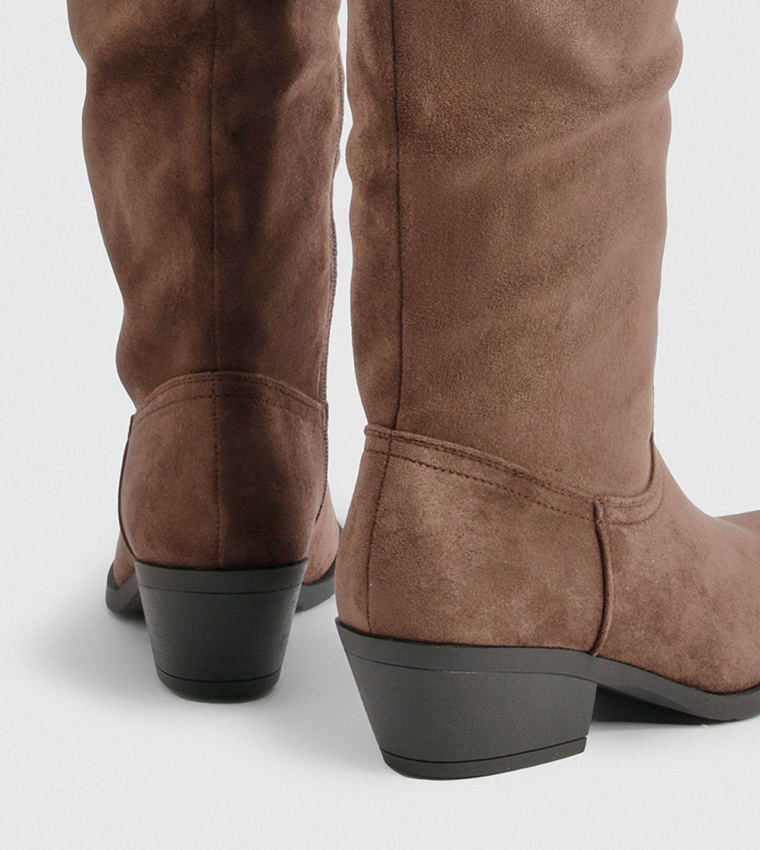 Faux Suede Western Knee High Boots